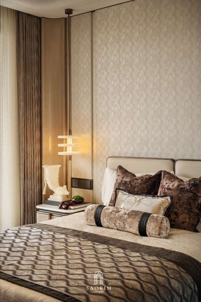 Không gian phòng ngủ 2 quý phái tại thiết kế penthouse phong cách Contemporary art deco
